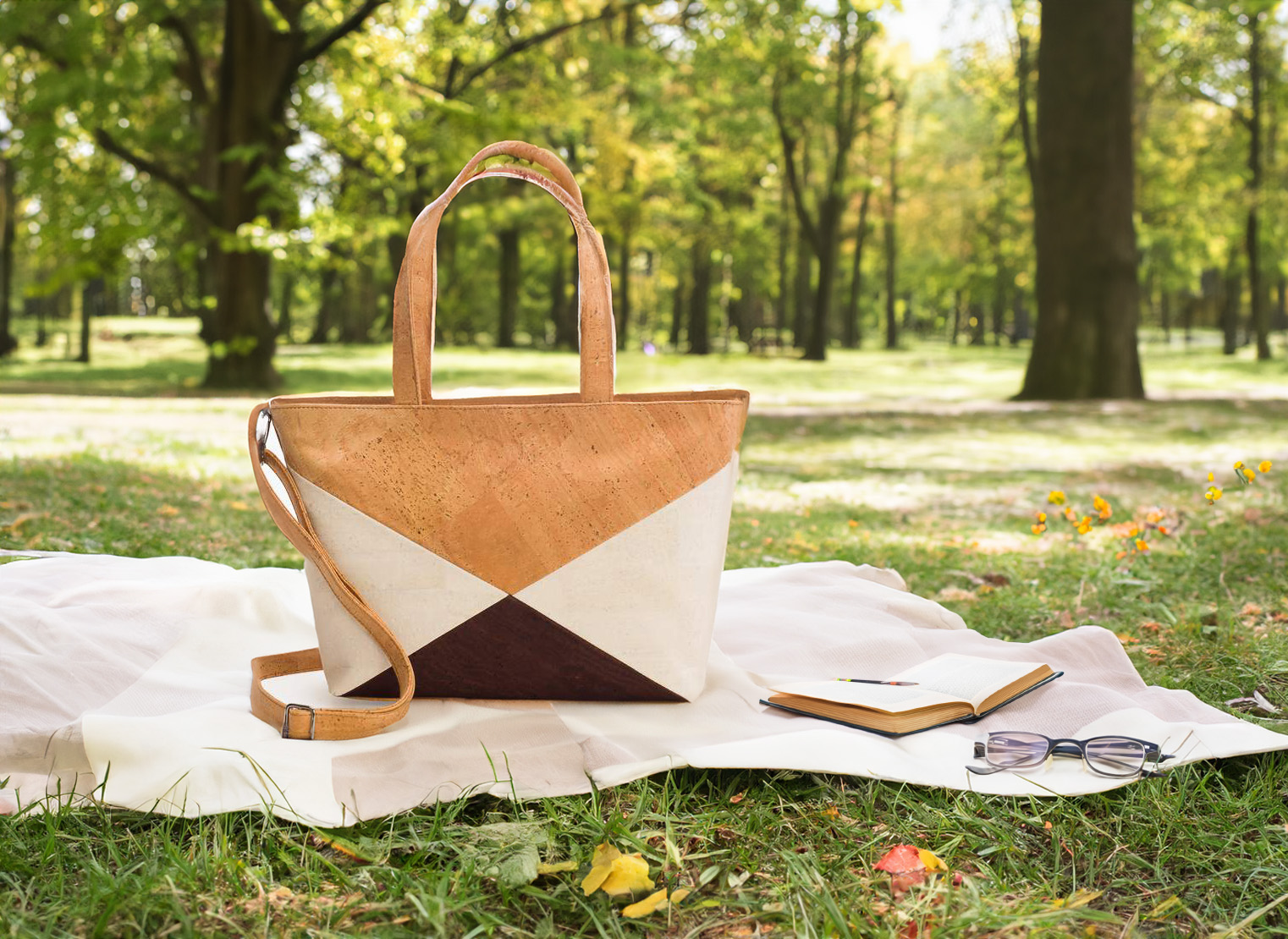 Kork-Handtasche beige-braun-weiß (Shopper)