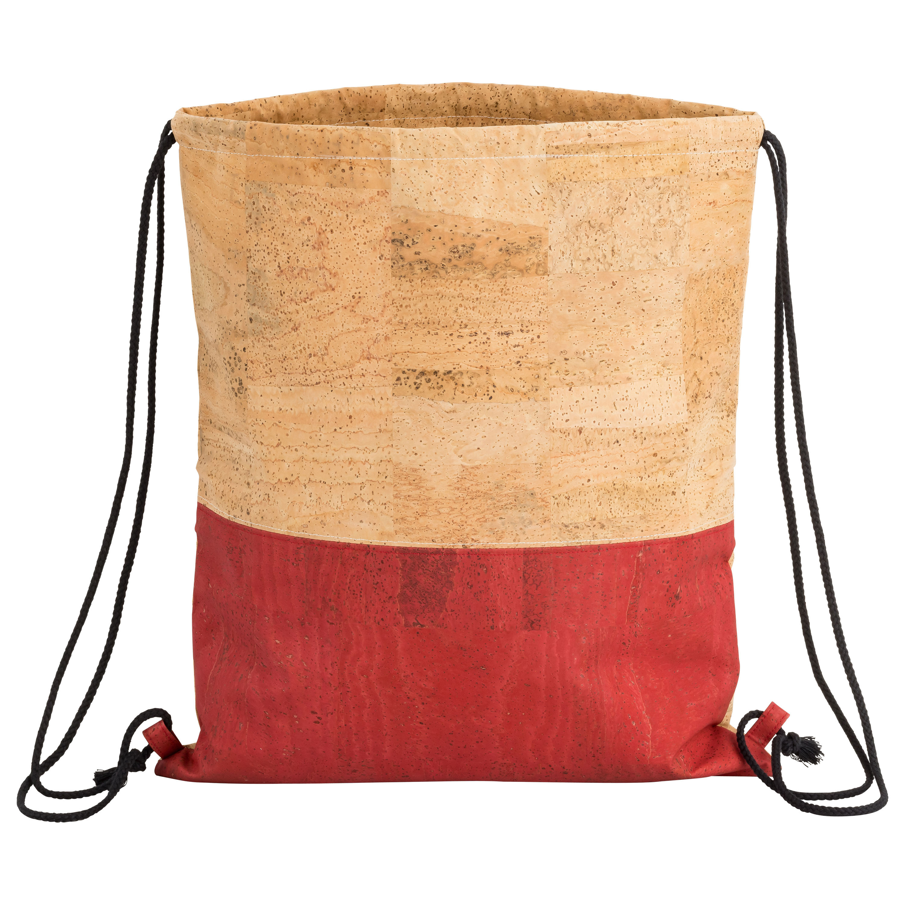 Turnbeutel aus Korkstoff mit Kordelzug – Kork-Sporttasche in rot-beige