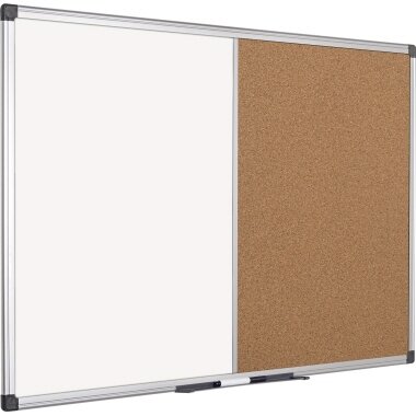 Multifunktionstafel 120x120 cm – Whiteboard und Kork Pinnwand in Seitenansicht
