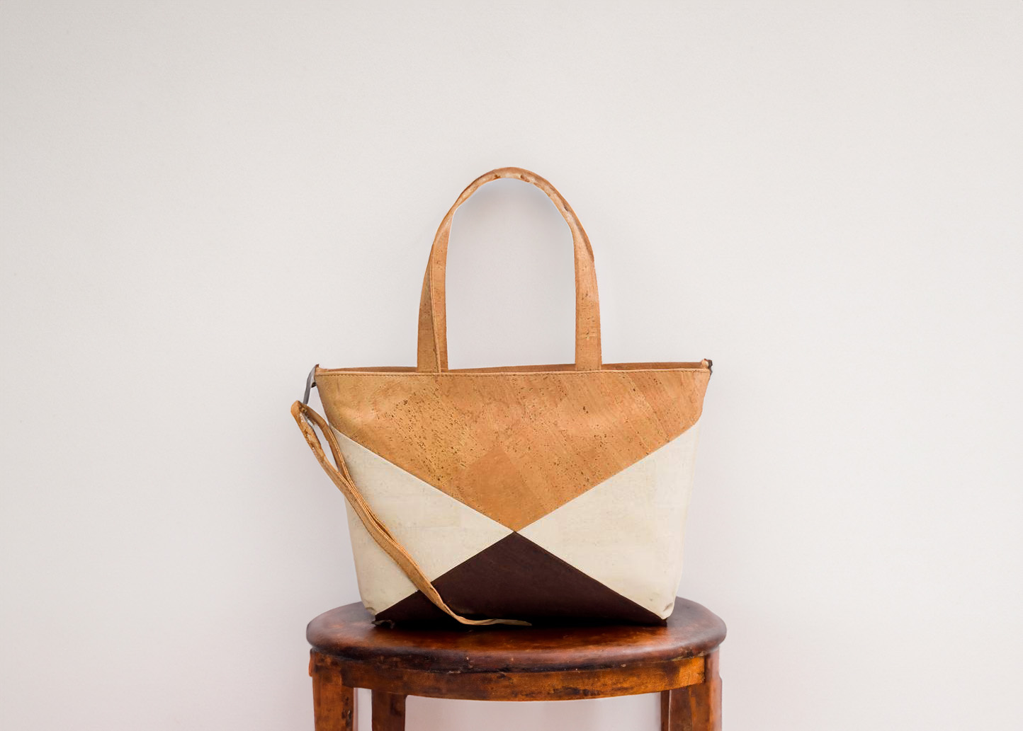 Kork-Handtasche beige-braun-weiß (Shopper)