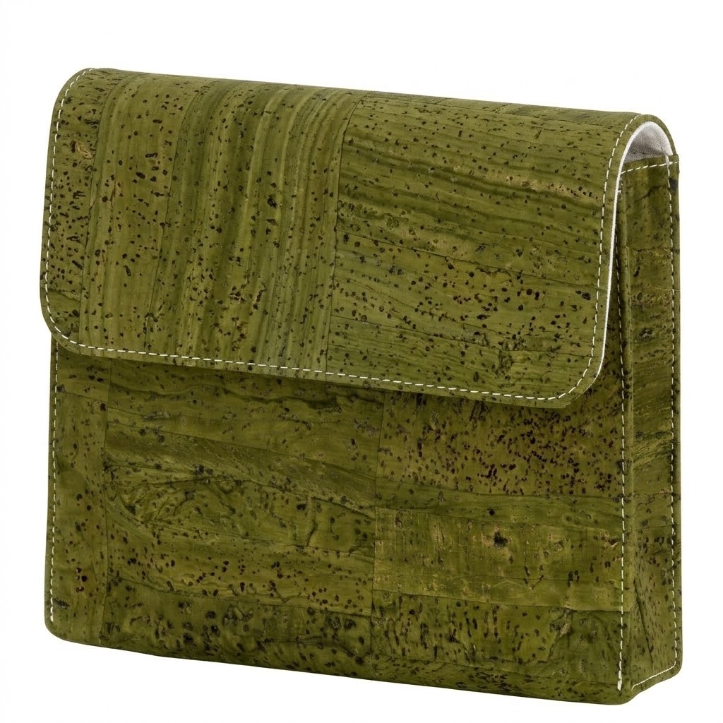 Kleine Kosmetiktasche aus grünem Korkstoff