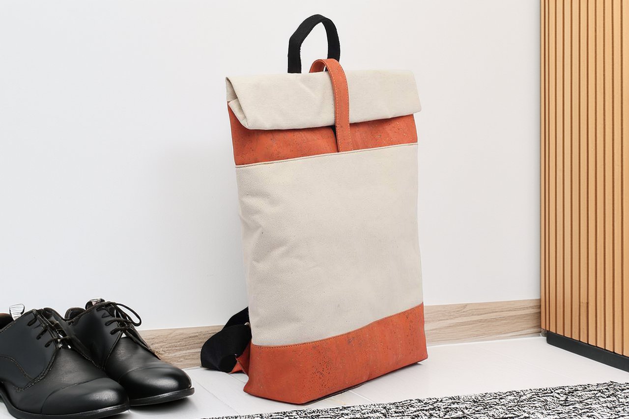 Modischer Freizeit- und Businessrucksack | Wickelrucksack aus Baumwolle und rotem Kork