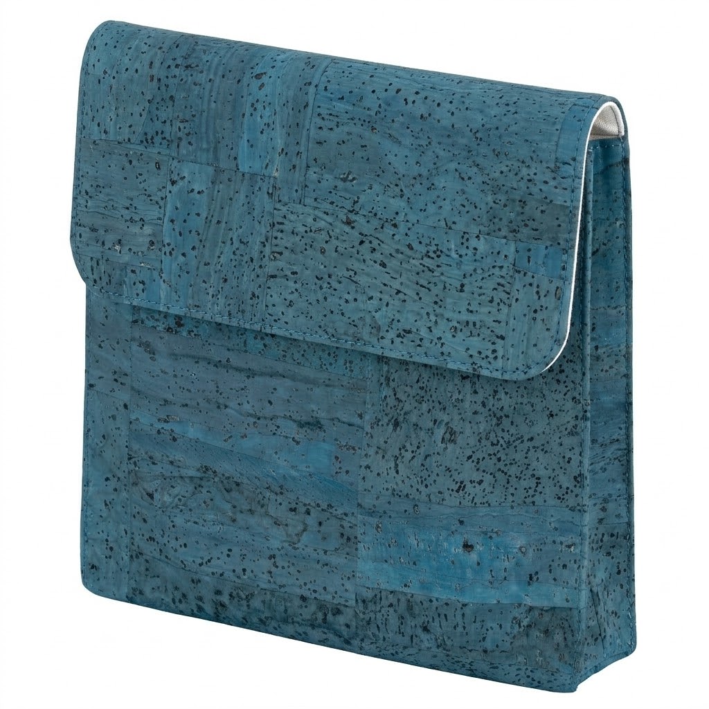 Kleine Kosmetiktasche aus blauem Korkstoff