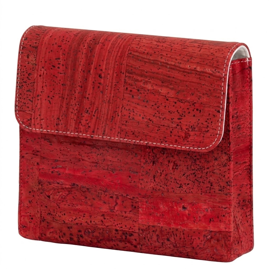 Kleine Kosmetiktasche aus rotem Korkstoff