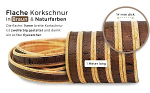Flache Korkschnur braun/naturfarben (10 mm)