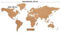 XXL Kork Pinnwand Weltkarte Maße: Breite und Höhe: 210x105 cm (über 2 Meter breit)